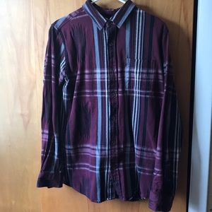 Men’s Burgundy Printed Long Sleeve Button Up
